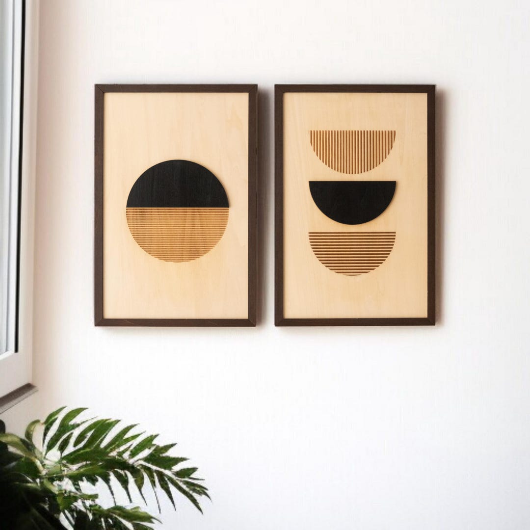 Modern Wooden Wall Art Set of 3 - Minimalist Geometric Design, Layered ...
