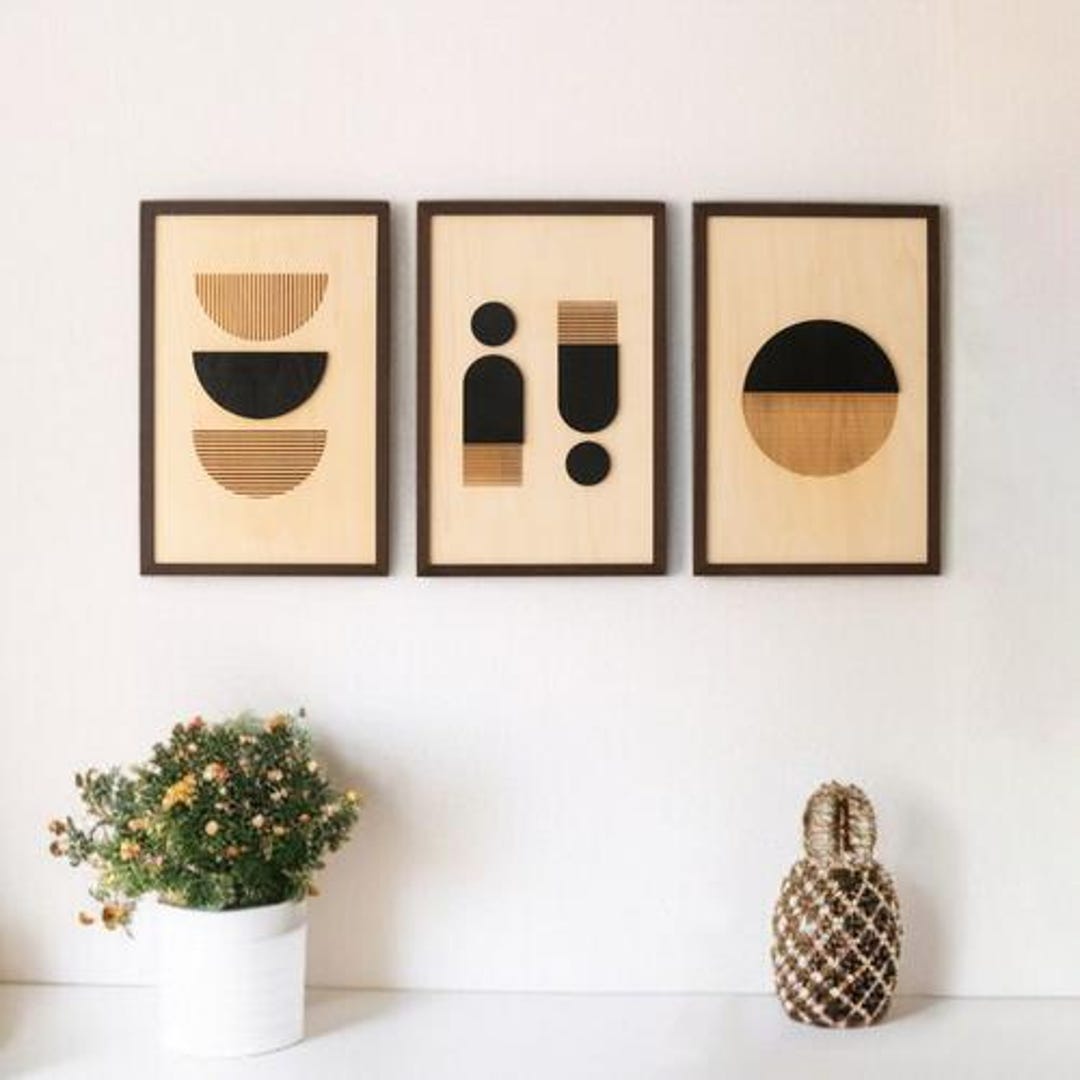 Set of Minimalist Wood Wall Art, Modern Abstract Geometric Decor for ...