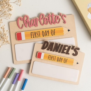 Personalized First Day of School Sign, Last Day of School Board, Custom Name Back to School Photo Prop, Reusable Dry Erase Milestone Board