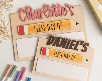 Personalized First Day of School Sign, Last Day of School Board, Custom Name Back to School, Reusable Dry Erase Milestone Board Y86
