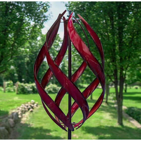 Garden Wind Spinner Red Metal Wind Sculpture Etsy