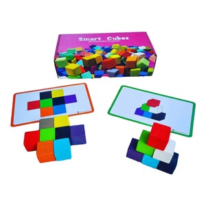 Holz Wurfeln mit Karten / Montessori Spielzeug / Smart Cubes /  Farben lernen, Vorschulkinder / Förderung der Feinmotorik / Lernspielzeug