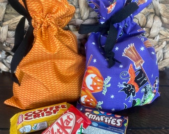 Halloween Loot Bag; Fabric Treat Bag; Reusable Candy Bag; Purple; Orange