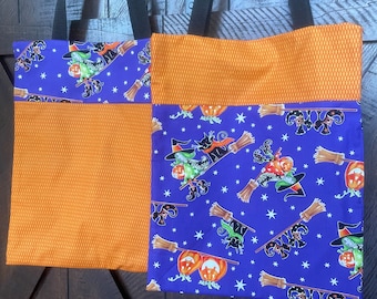 Halloween Trick or Treat Bag; Fabric Treat Bag; Reusable Candy Bag; Purple; Orange