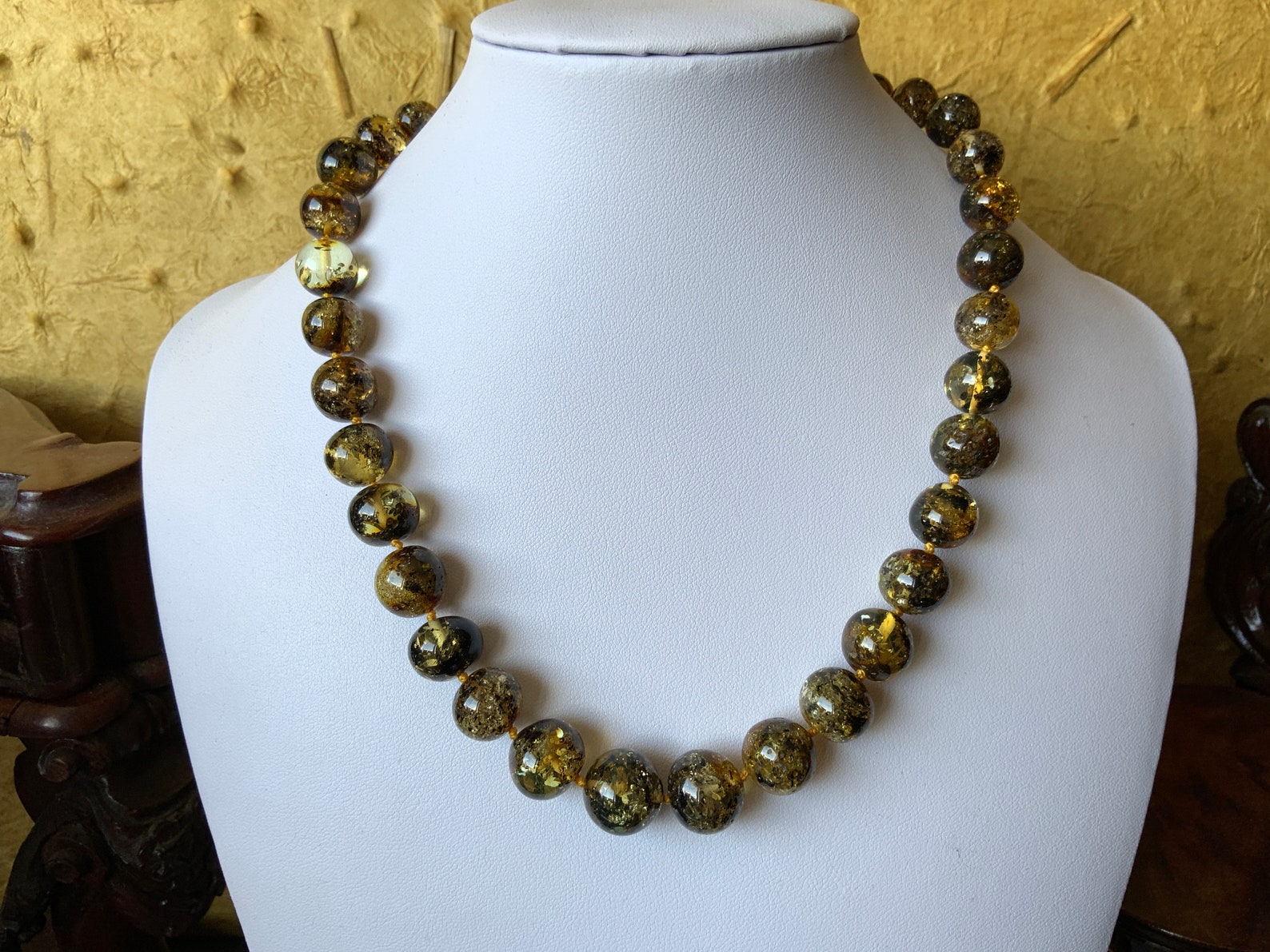 13.7 mm green amber necklace natural none pressed fossilized Etsy