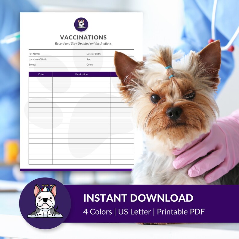 Printable Pet Vaccination Record Dog Vaccination, Cat Vaccination Pet ...