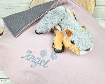 Gepersonaliseerde hondendeken met naam • Mousseline deken • Hondenaccessoires • Puppydeken • Cadeau voor hondenbezitters
