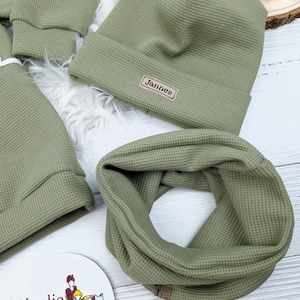 Cappello e sciarpa ad anello per neonati in jersey a nido d'ape per bambini e adulti • Accessori coordinati