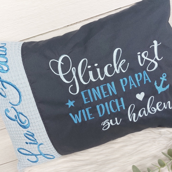 Personalisierte Kissen mit Spruch aus Baumwolle und Waffelpique für ein schönes Wohnzimmer-Ambiente für die Liebsten zum Vater Muttertag
