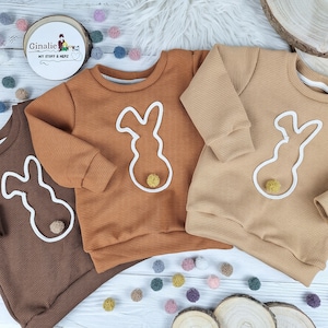 Osterhasen Pullover aus Waffeljersey für Babys & Kinder mit niedlichen Kordel-Details Pulli mit Kordel Frühlingsmode Ostergeschenke Bild 1