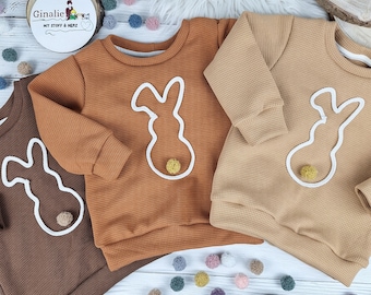 Pull lapin de Pâques en jersey gaufré pour bébés et enfants avec de jolis détails de cordon - pull avec cordon - mode printanière - cadeaux de Pâques