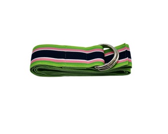 Striped Ribbon D-ring Belt – Collegiate Style Cotton Canvas  display picture 3