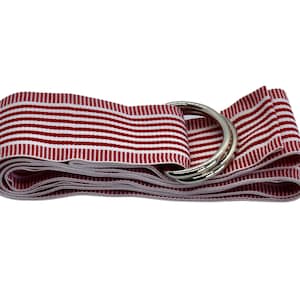 Women&#39;s Red and White Striped Grosgrain Ribbon Belt with Gold or Silver Hardware