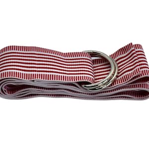 Women's Red and White Striped Ribbon Belt with Gold or Silver Hardware