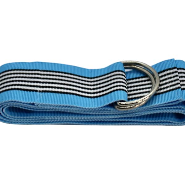 Women's Blue, Black, and White Striped Ribbon Belt with Gold or Silver Hardware