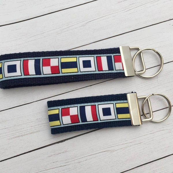 Navy Blue Sailing Flags Key Chain with Gold or Silver Hardware