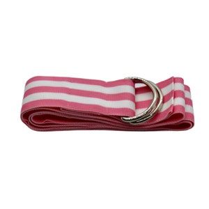 Women's Pink and White Striped Ribbon Belt with Gold or Silver Hardware