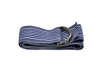 Women's Royal Blue and White Striped Grosgrain Ribbon Belt with Gold or Silver Hardware