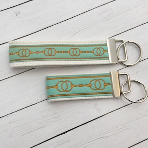 Blue and Gold Equestrian Horse Rider Key Chain with Gold or Silver Hardware