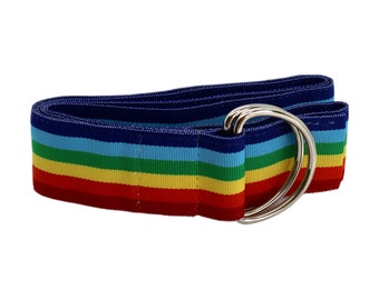 Men's Rainbow Striped Ribbon Belt with Gold or Silver Hardware