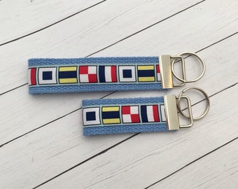 Blue Sailing Flags Key Chain with Gold or Silver Hardware