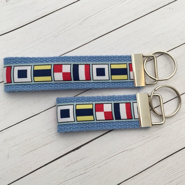 Blue Sailing Flags Key Chain with Gold or Silver Hardware