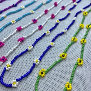 Handmade Daisy Seed Bead Necklace: Colourful Flower beaded. gift