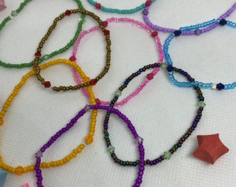 Handmade elastic Seed Bead Bracelet: Silver Plated Bracelet, custom