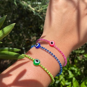 Evil Eye Seed Bead Bracelet: charm silver plated