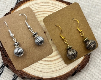 Handmade Beaded Dangle Charm Earrings: Bronze or Silver Plated