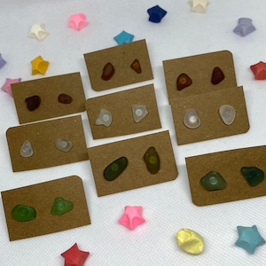 Handmade Sea Glass Stud Earrings: Silver Plated, Anti Tarnish
