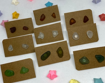Handmade Sea Glass Stud Earrings: Silver Plated, Anti Tarnish
