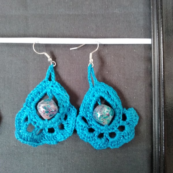 Boucles d'oreilles coton, perle, bouton