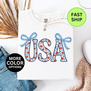 Coquette USA Shirt, 4th of July Shirt Women, Stars Stripes USA Flag Shirts, Floral Patriotic Shirt, Comfort Colors®