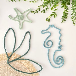 Starfish, Sea Horse, children's room, Knitted figure, tricotin, baby room, personalized gift, happy name, ocean room, wall decor, wire words, Algae