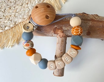 Speenkoord met naam, Safari, Zoo, fopspeenclib, kraamkado, baby accessoire, EU veiligheidsnorm, pacifierclips, gepersonaliseerd, happyname