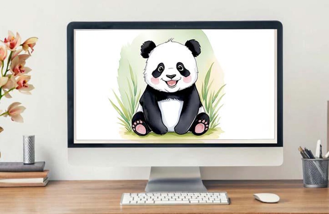Cute Panda Animated Watercolour Desktop Laptop Computer Wallpaper ...