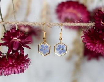 Mini Hexagon Forget-me-not earrings