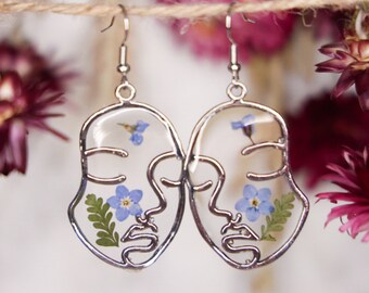 Fern & Forget-me-not Face Earrings