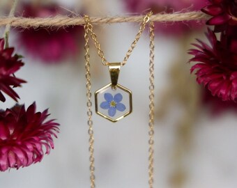 Forget me not Hexagon Necklaces