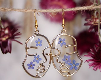 Gold Forget-me-not Face Earrings