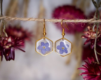 Forget-me-not  Hexagon Earrings