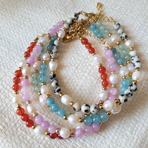 Colorful pearl bracelet, gift for her, pearl jewelry, colorful pearls, natural stone bracelet, best friend gift, freshwater pearl bracelet