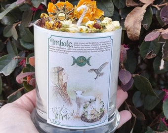 Imbolc Candle: Brigid Goddess, Wheel of The Year, Cardamom & Cream