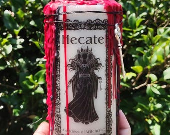 Hecate Triple Moon Goddess Altar Candle | Handcrafted Witchcraft Ritual, Offering, Pagan Decor