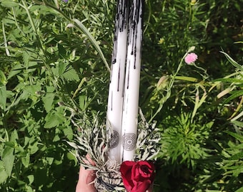 Hecate Altar Candles, Hecate Wheel, Hecate Key, Two Taper Candles, Wiccan Candles, Ritual Candles, Taper Candles, Chime Candles, Hekate