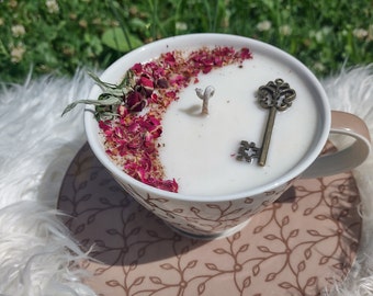 Teacup Rose Candle, Moon Magic Candle, Self Love Candle, Tea cup Candle, Rose Teacup Candle, Love Spell Candle, Tea Leaf Reading Cup