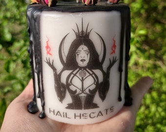 Hecate Altar Candle: Dressed White Pillar Candle with Key Charm