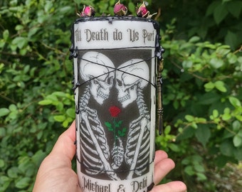 Skeleton Key Wedding Candle, Goth Eternal Love, Custom Names