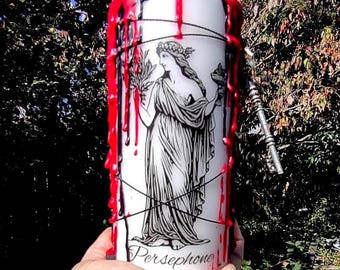 Persephone Altar Candle: Dressed Pillar Candle with Key Charm